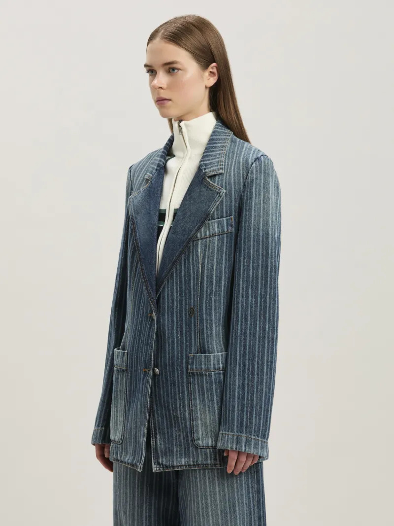Laser pinstriped denim blazer - 5