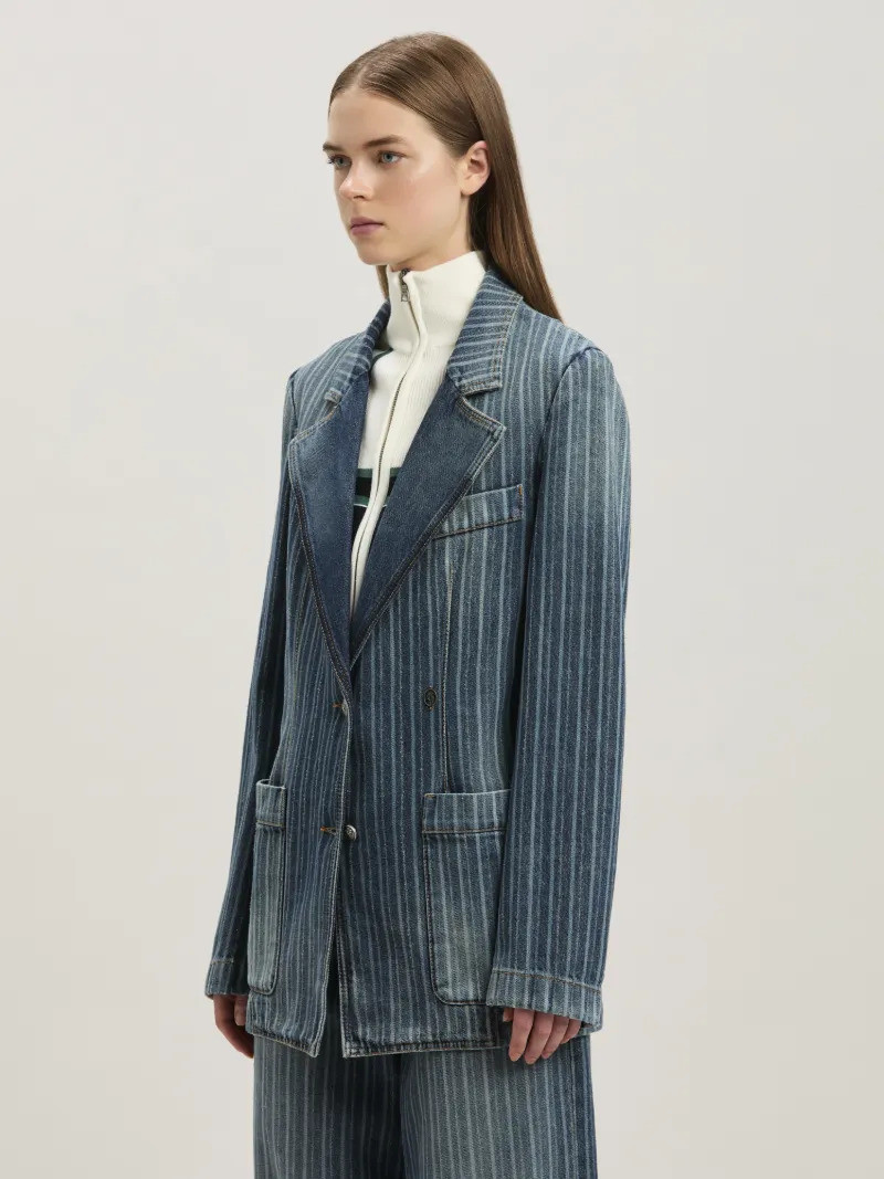Laser pinstriped denim blazer 5