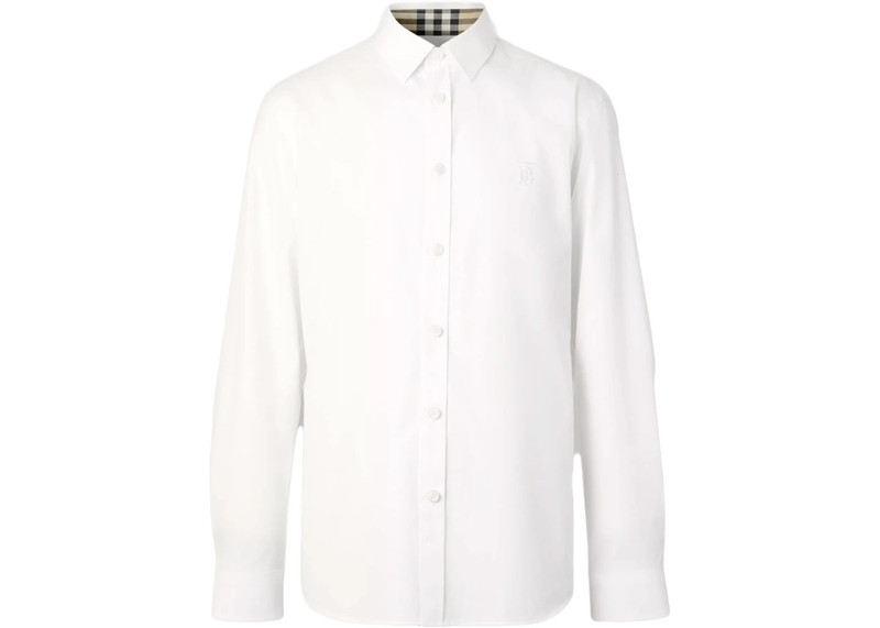 Burberry Burberry Slim Fit Monogram Motif Stretch Cotton Poplin Shirt White outlook