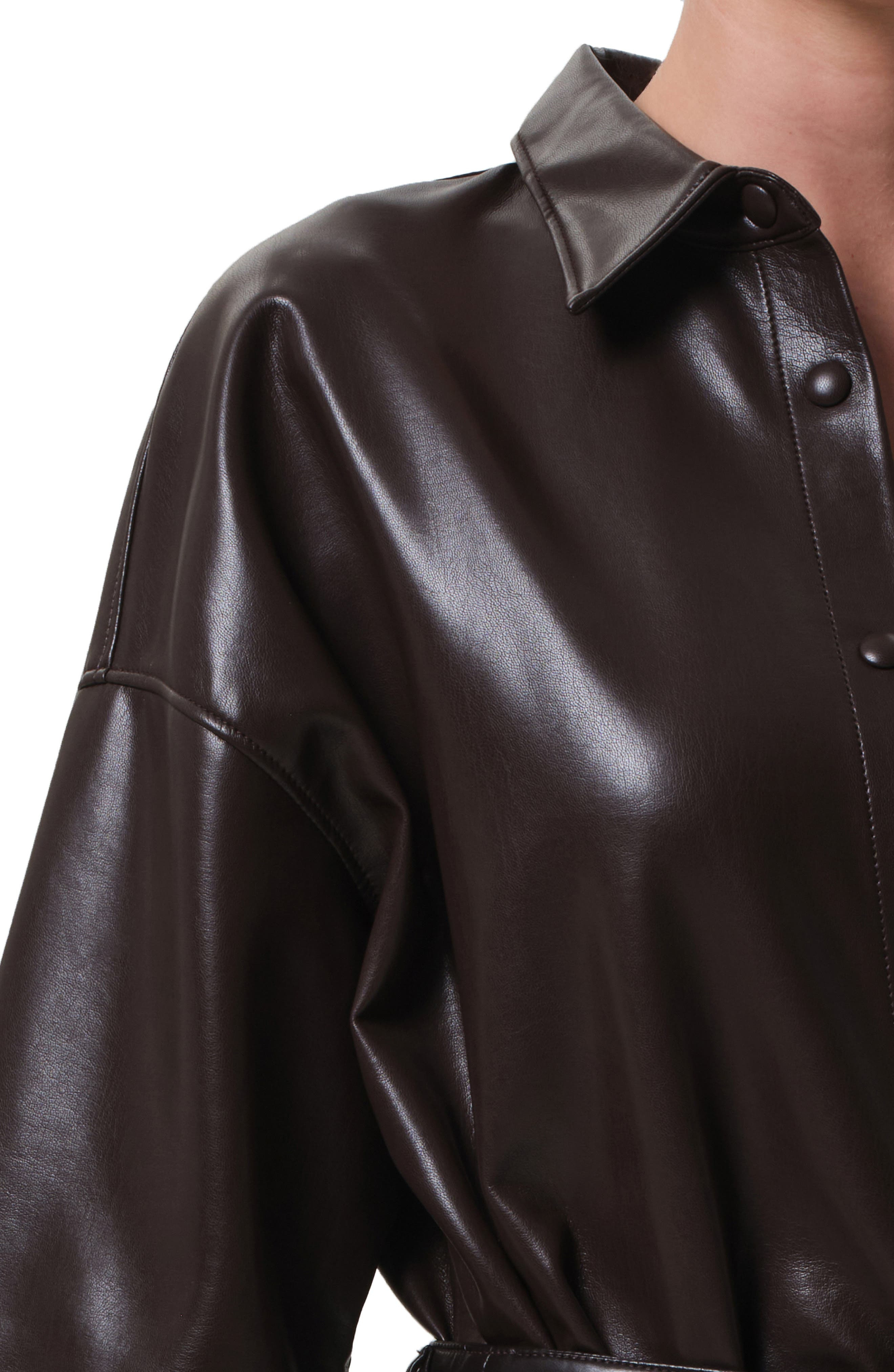 Citizens of Humanity Frances Cape Crop Faux Leather Shirt in Chocolate at Nordstrom - 4