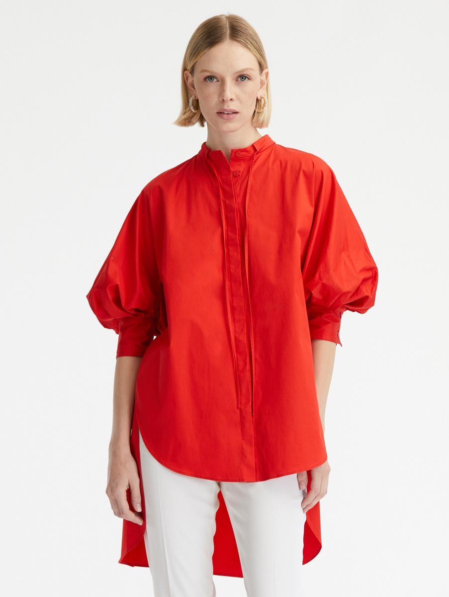 PUFF SLEEVE BUTTON FRONT OVERSIZED BLOUSE - 2