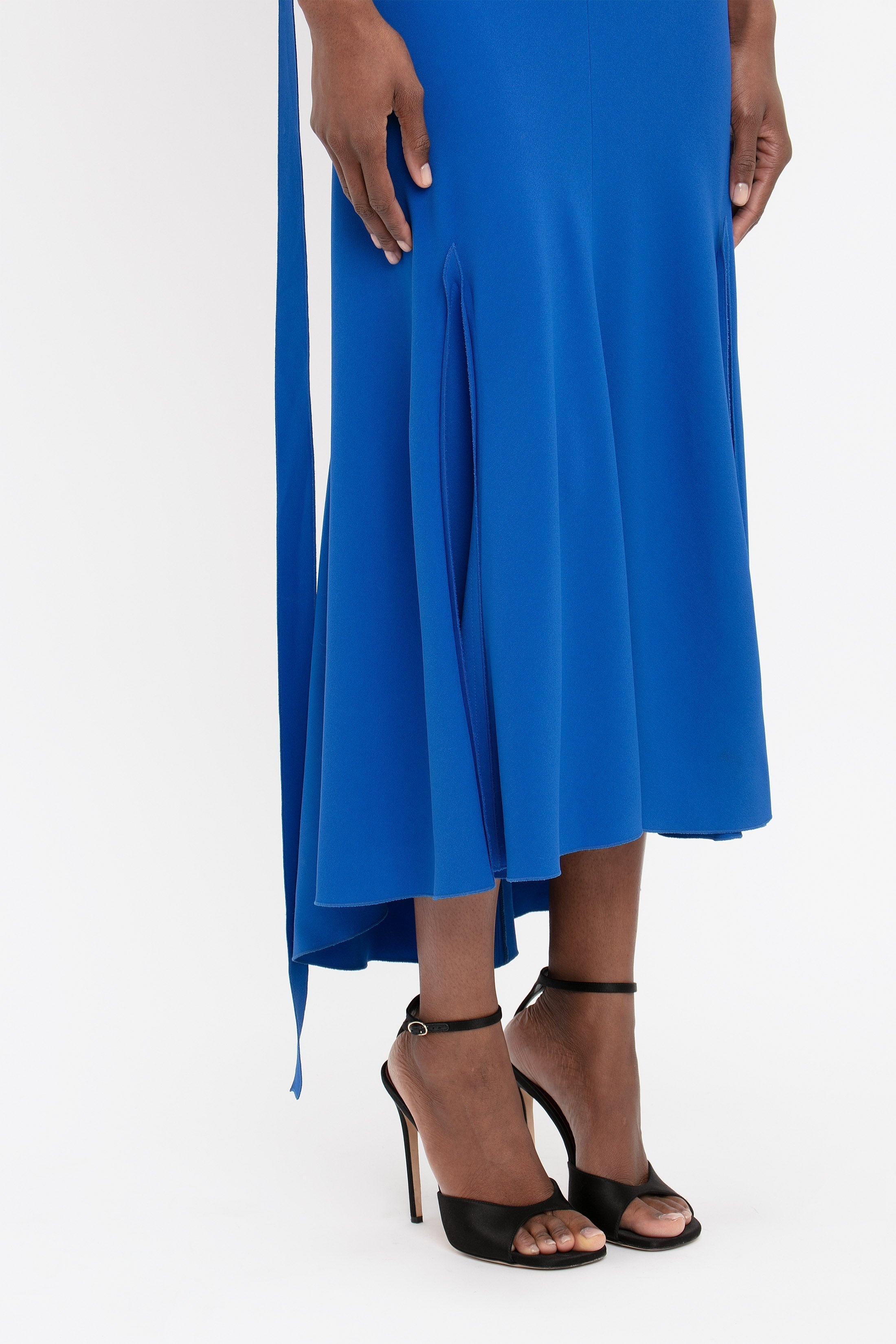 V-Neck Bias Godet Dress In Bright Blue - 8