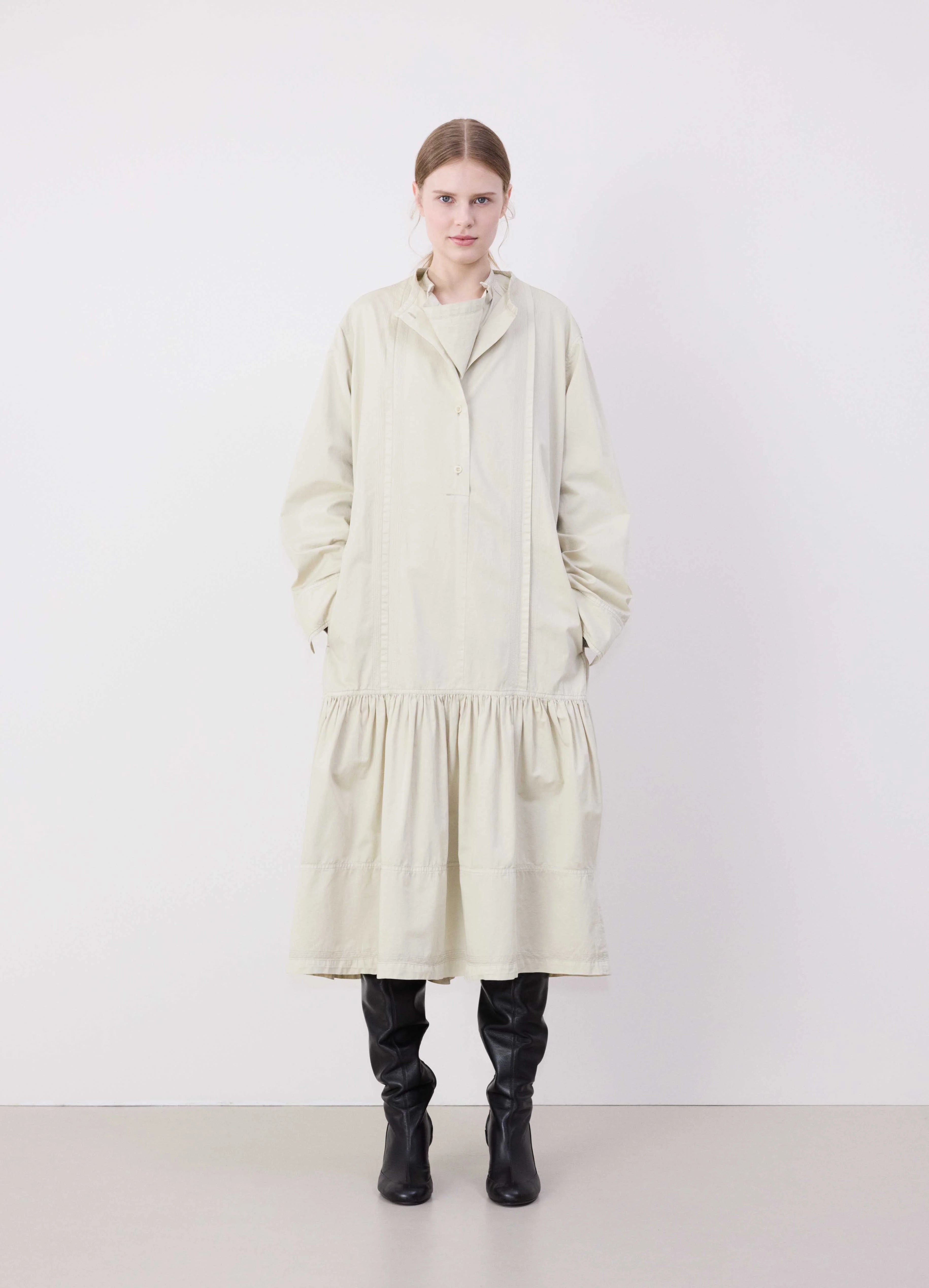 MULTI-TOPSTITCH GATHERED DRESS - 1