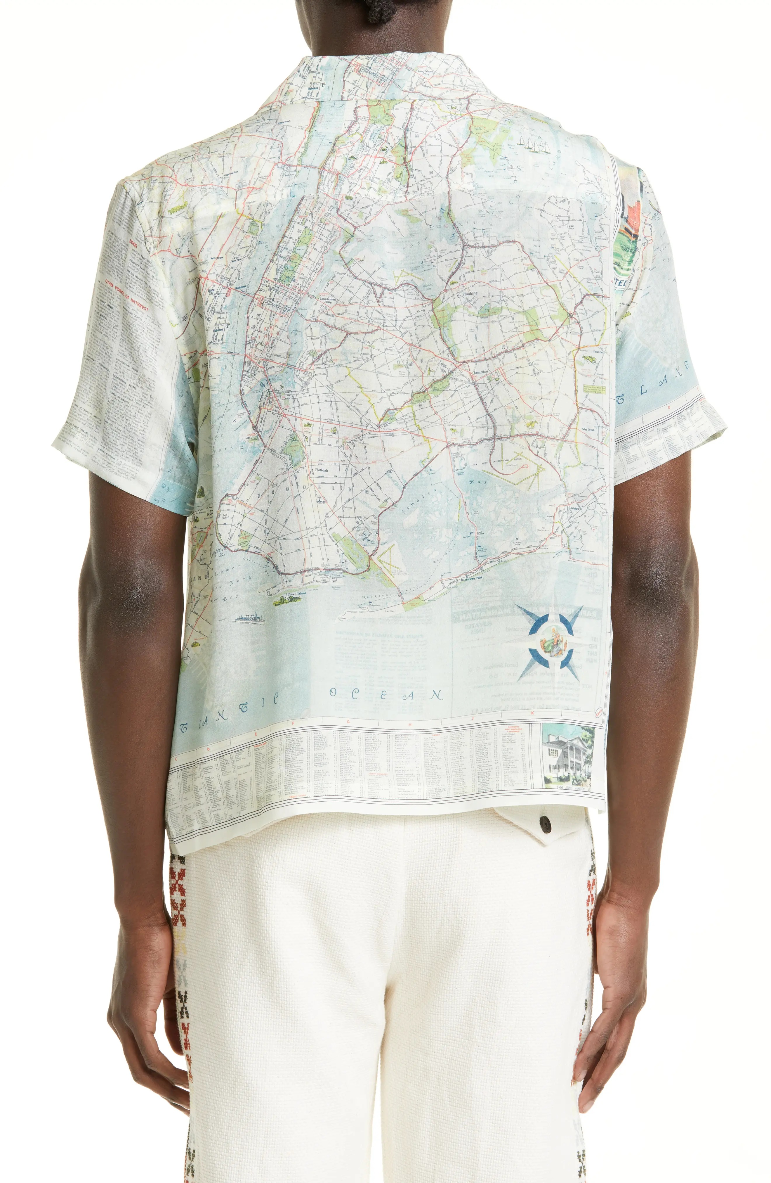 New York City Map Short Sleeve Silk Button-Up Shirt - 2