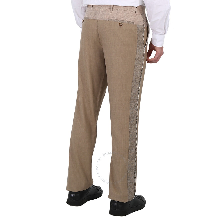 Burberry Men's Pecan Melange English Fit Crystal Embroidered Technical Linen Trousers, Brand Size 48 - 4