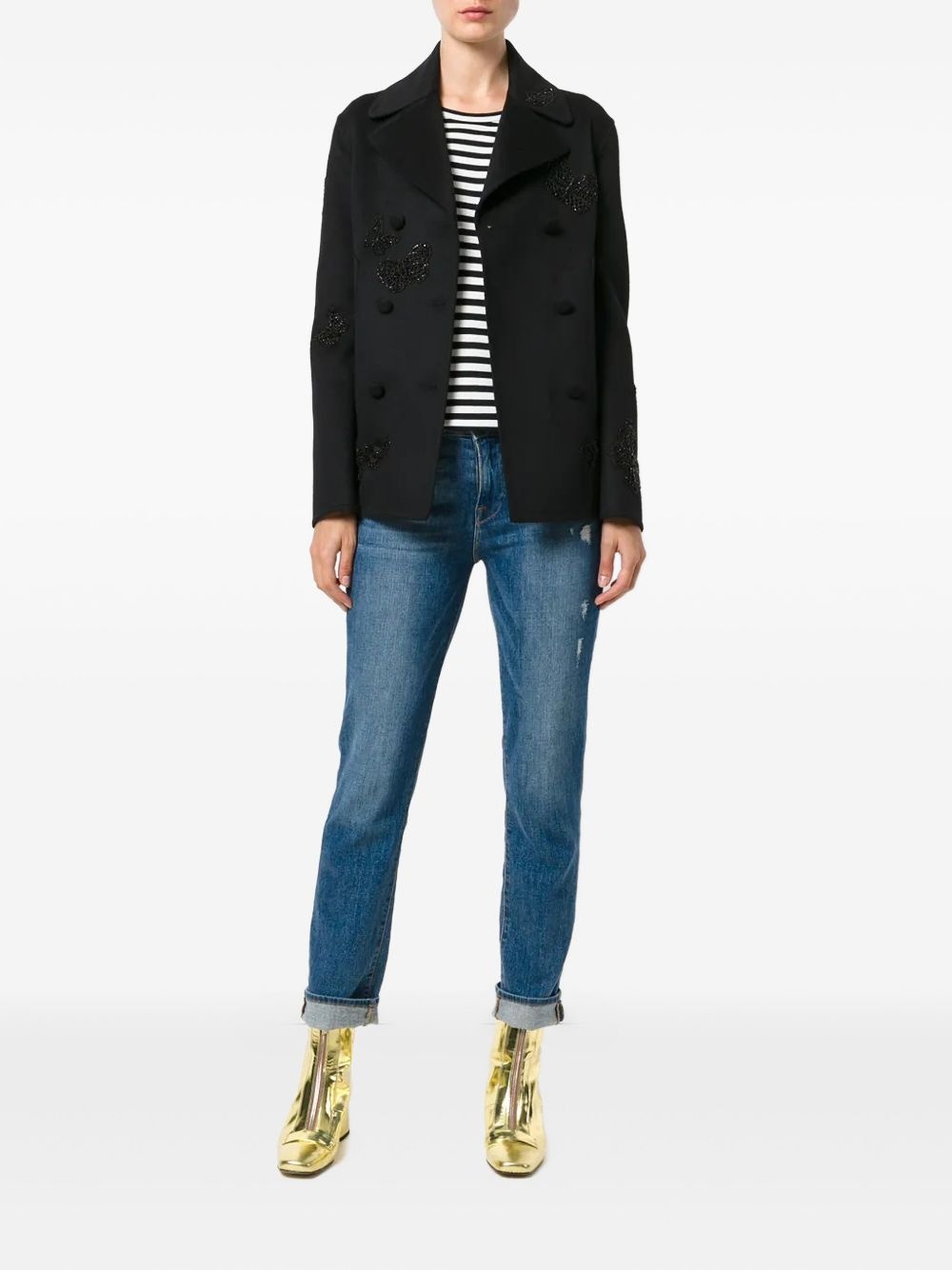 butterfly-embroidered coat - 2