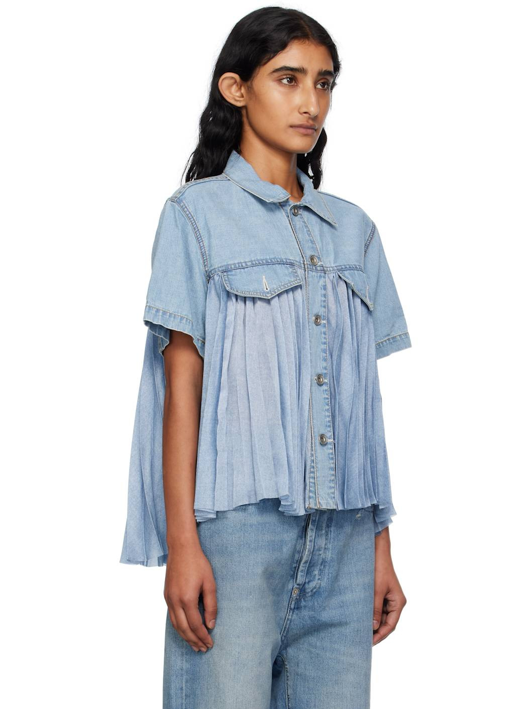 Blue Paneled Denim Shirt - 2