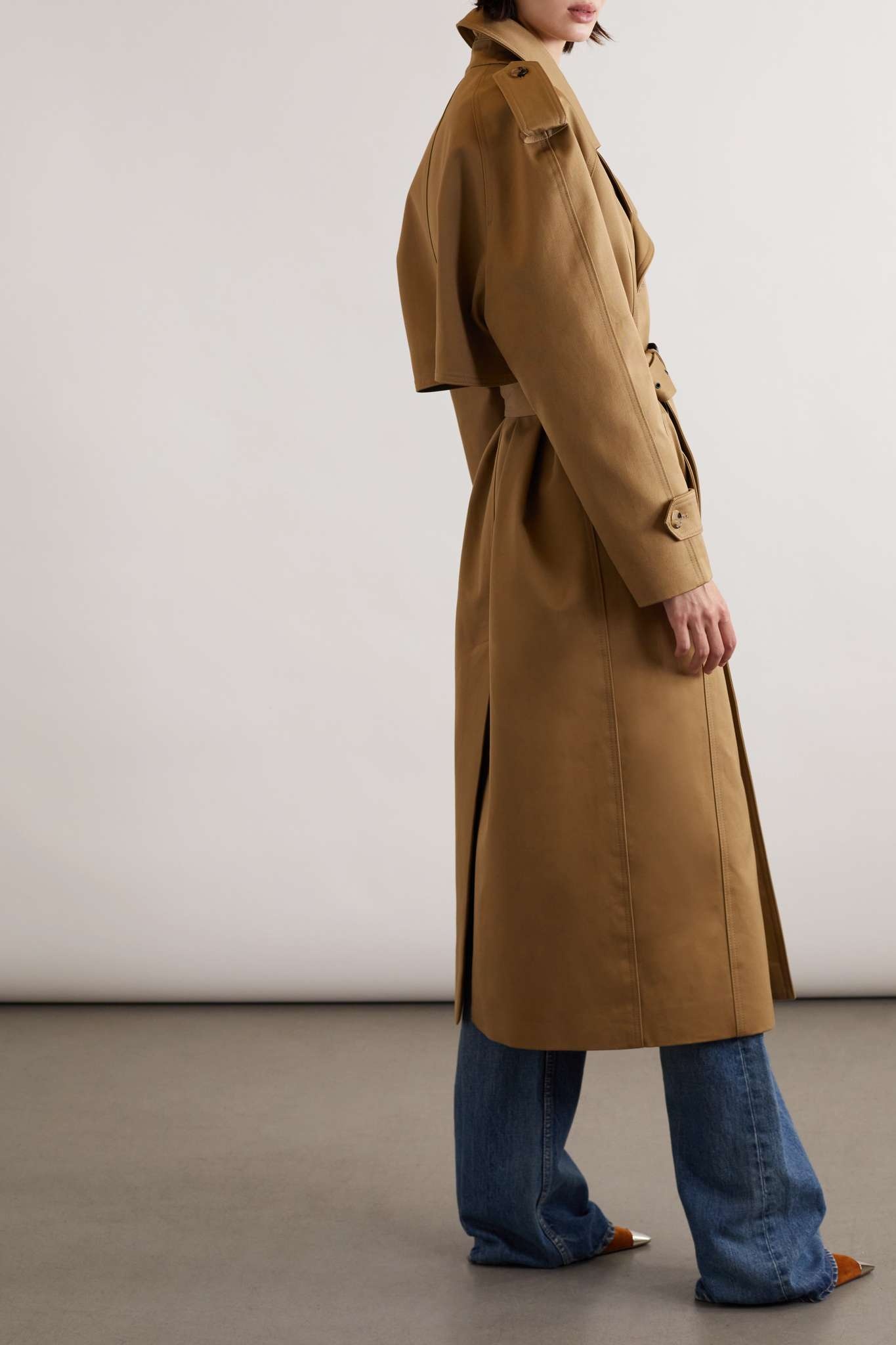Double-breasted belted cotton-twill trench coat - 4