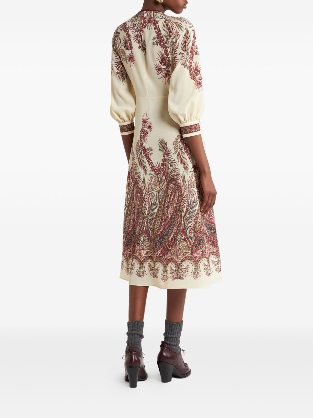 paisley-print button-detailed midi dress - 3