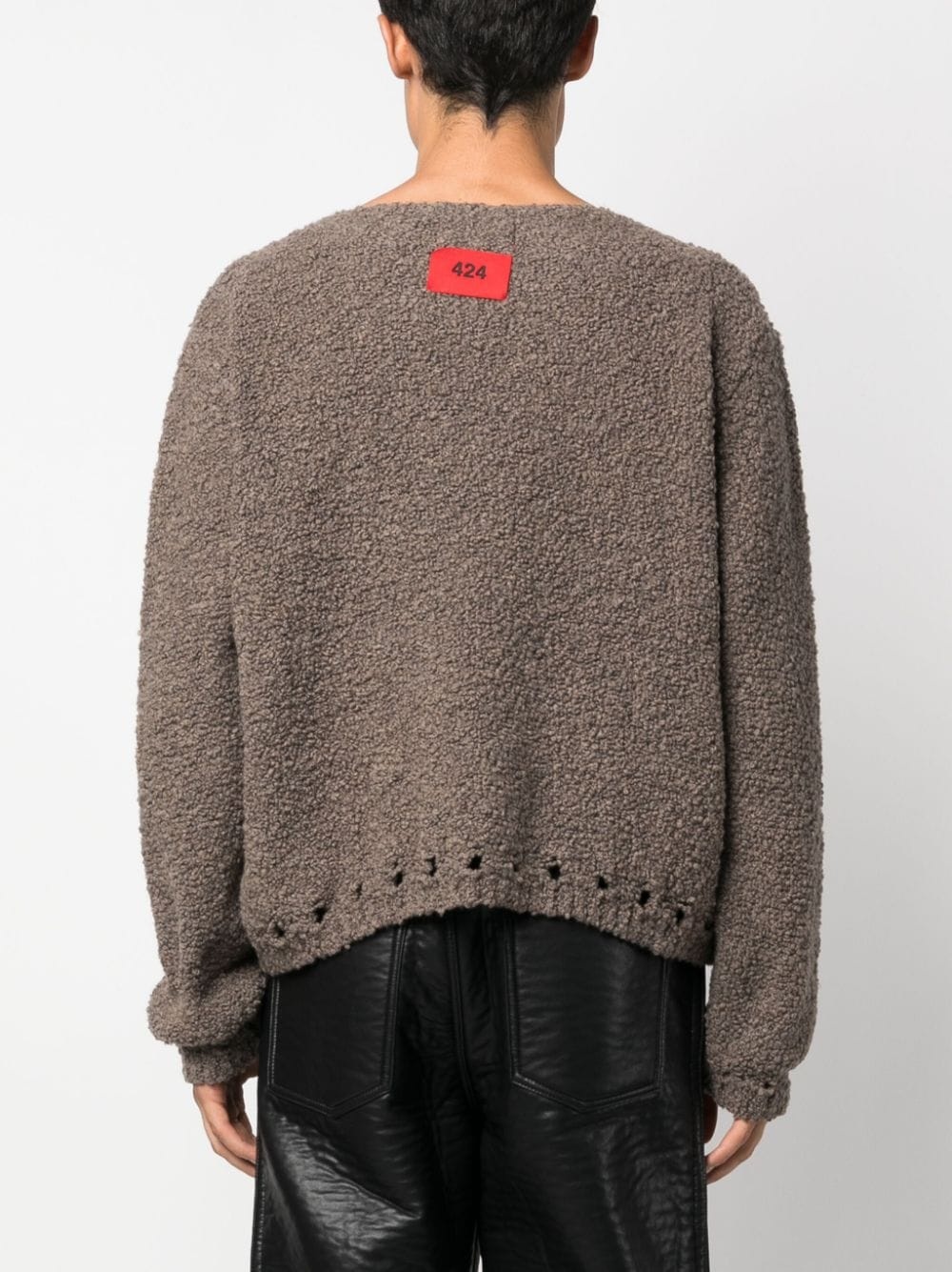 cutout-detail fleece-texture jumper - 4