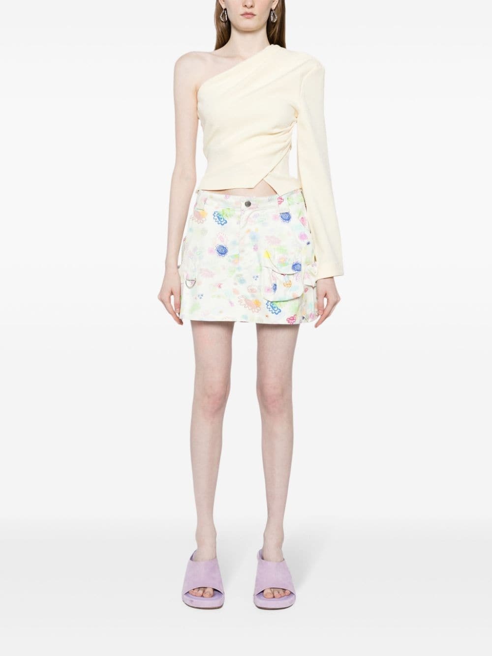 floral-print cotton miniskirt - 2
