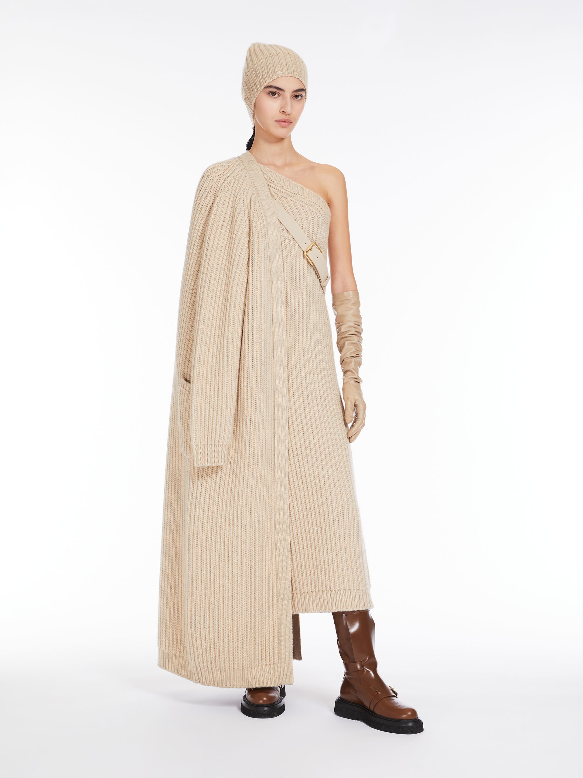 Max Mara CAPSULA Ribbed wool and cashmere one-shoulder dress