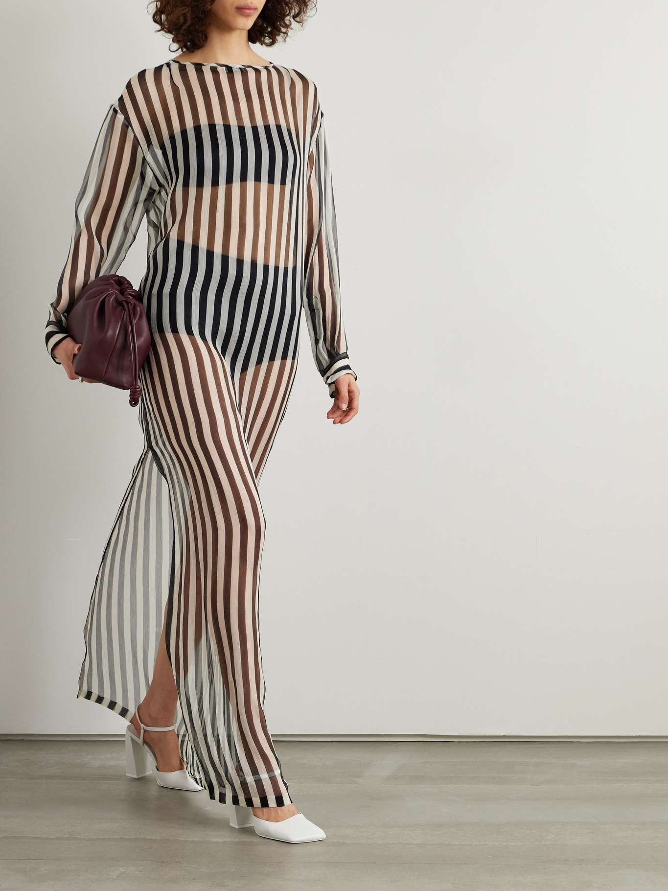 Belted striped silk-chiffon maxi dress - 2