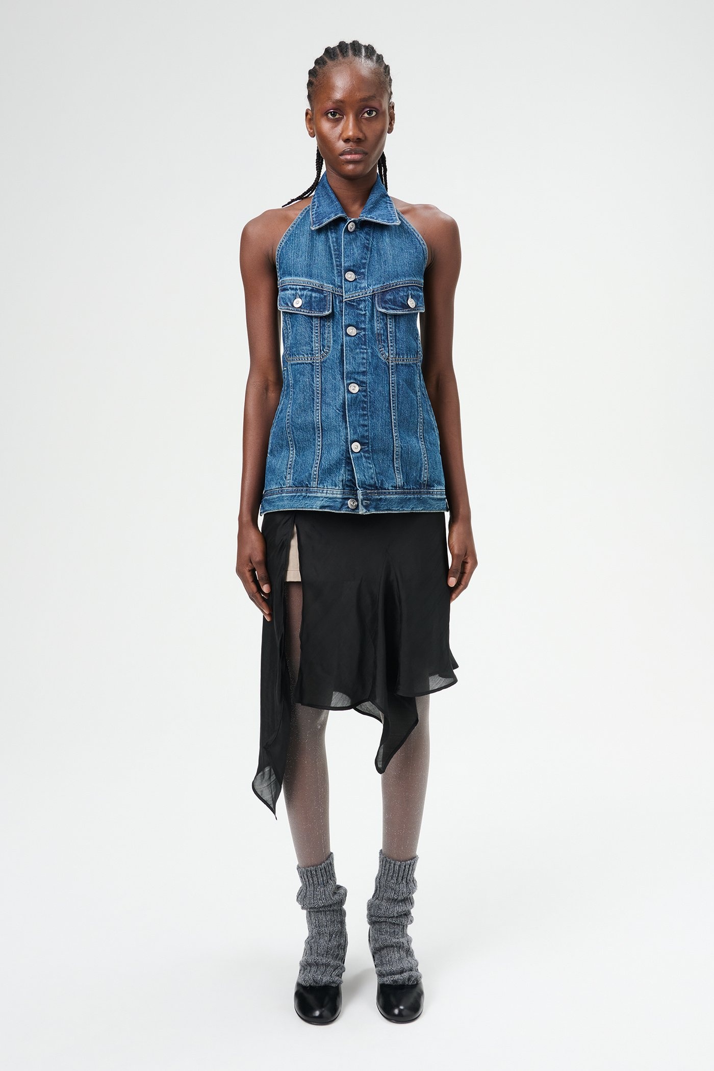 Strap Denim Vest Western Blue Denim - 2