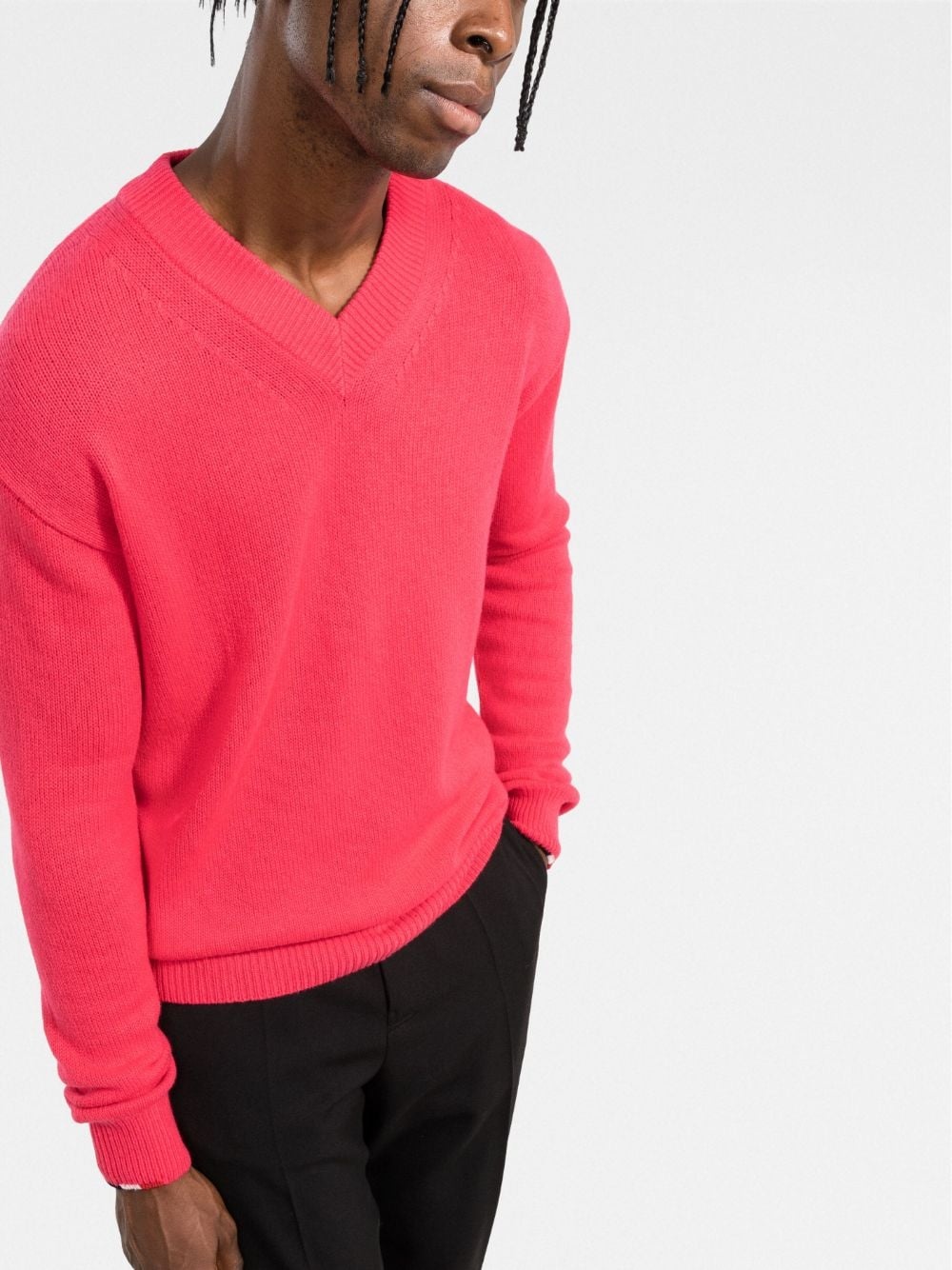 logo-patch V-neck knitted jumper - 3