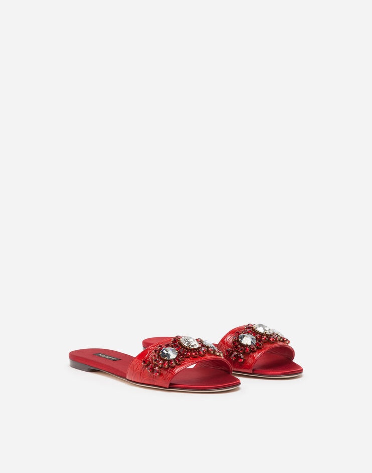 Crocodile flank leather sliders with bejeweled embellishment - 2