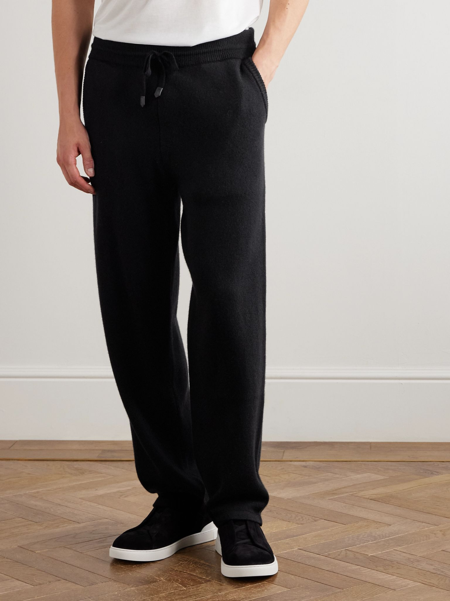 Straight-Leg Wool and Cashmere-Blend Sweatpants Black - 3