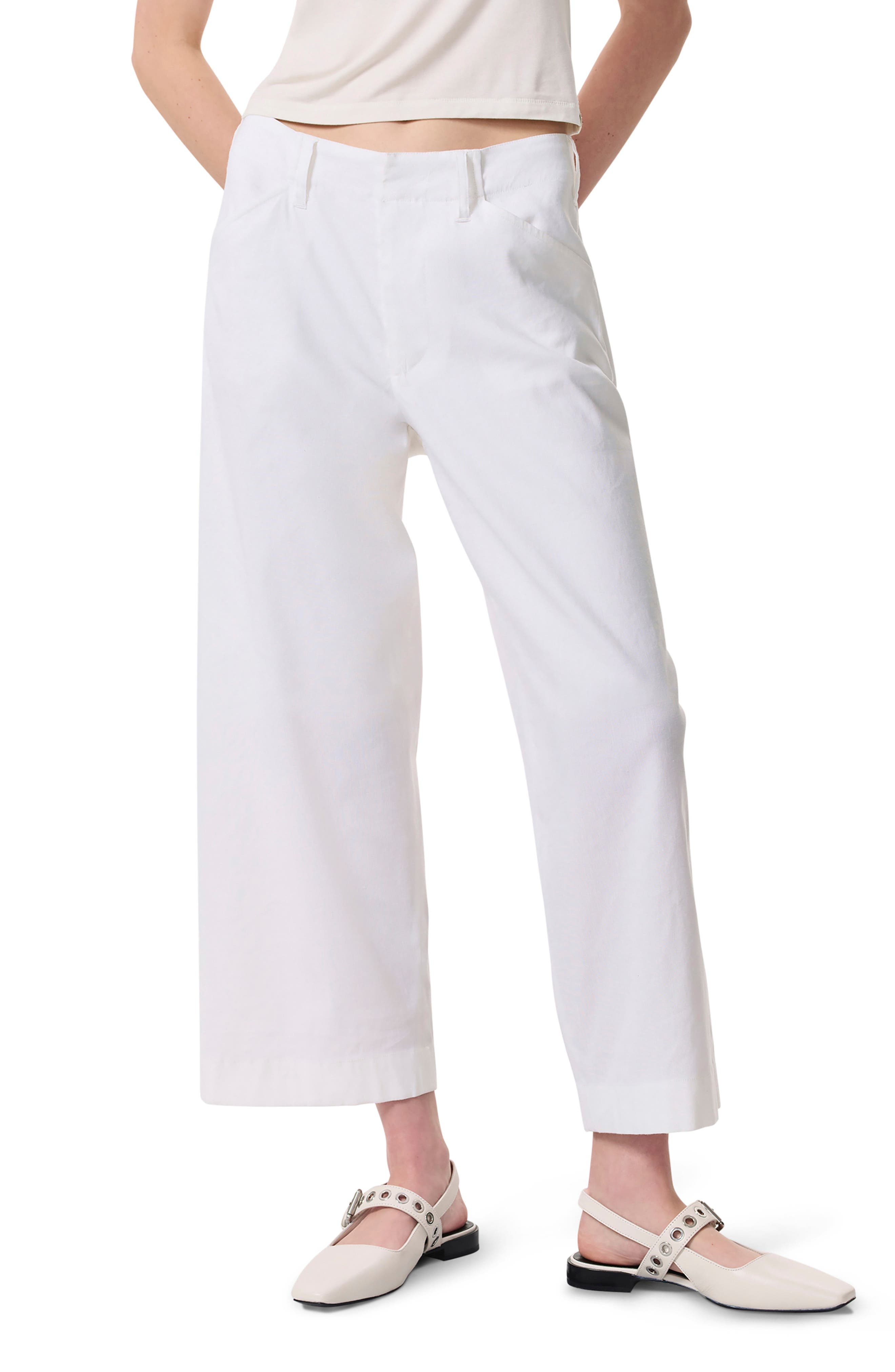 rag & bone Banks Linen Blend Crop Straight Leg Pants in White at Nordstrom - 1