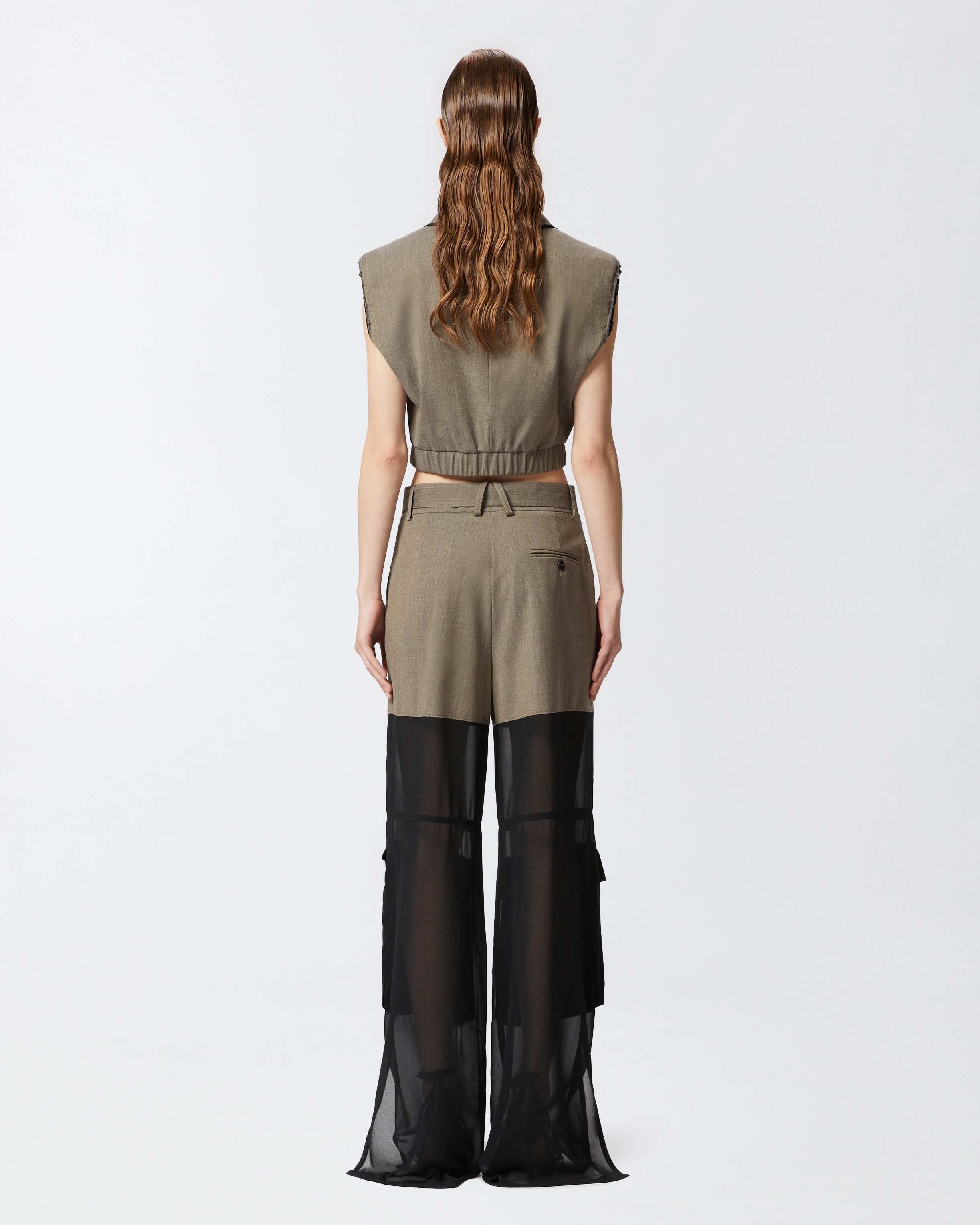 WIDE-LEG CARGO TROUSERS WITH SEMI-SHEER GEORGETTE - 4