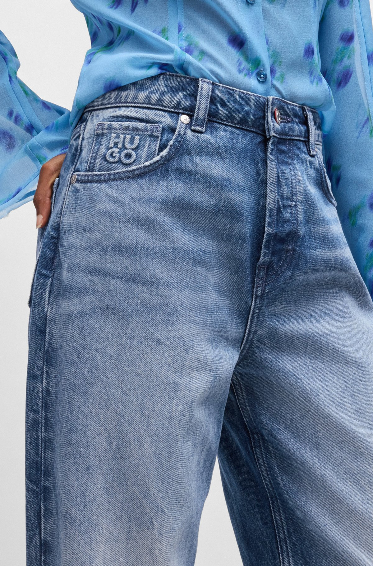 STRAIGHT-FIT WIDE-LEG JEANS IN BLUE COTTON DENIM - 5