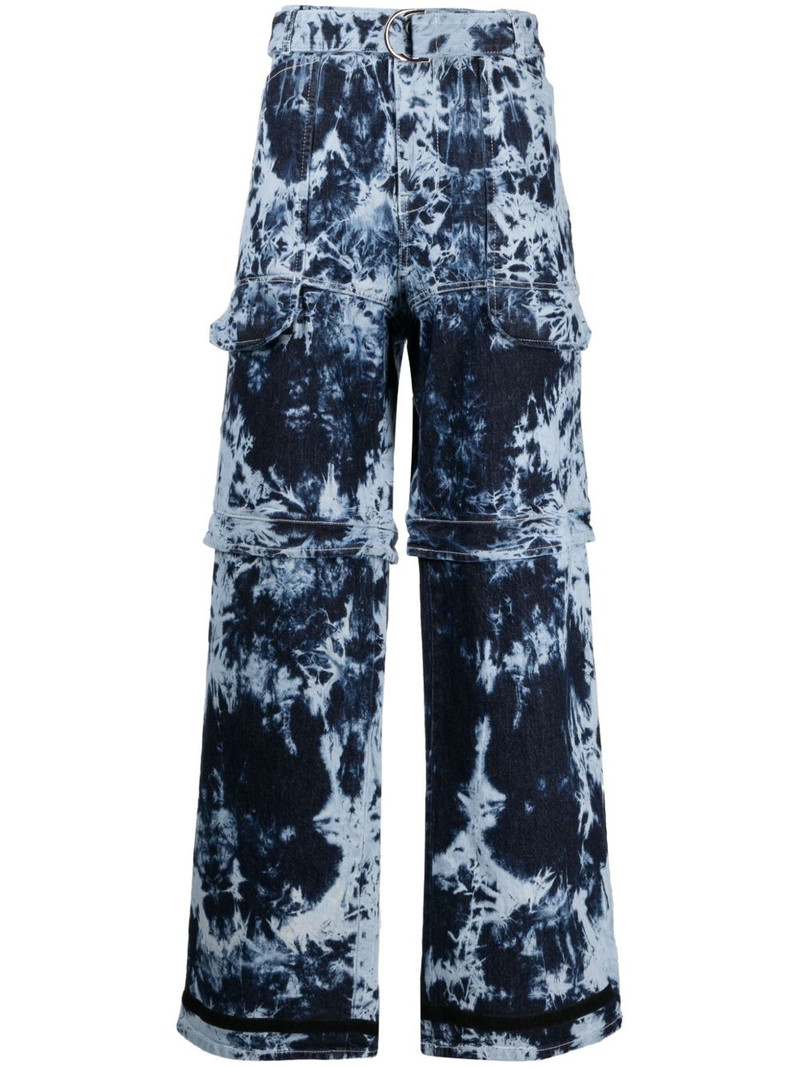 belted-waist tie-dye print jeans 1