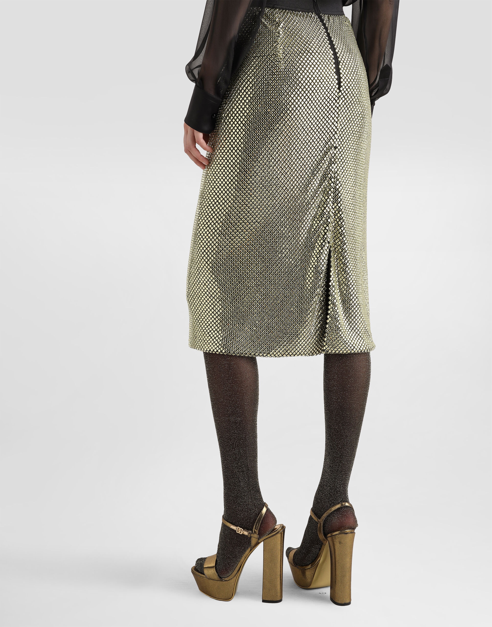 Midi pencil skirt in crystal mesh - 5
