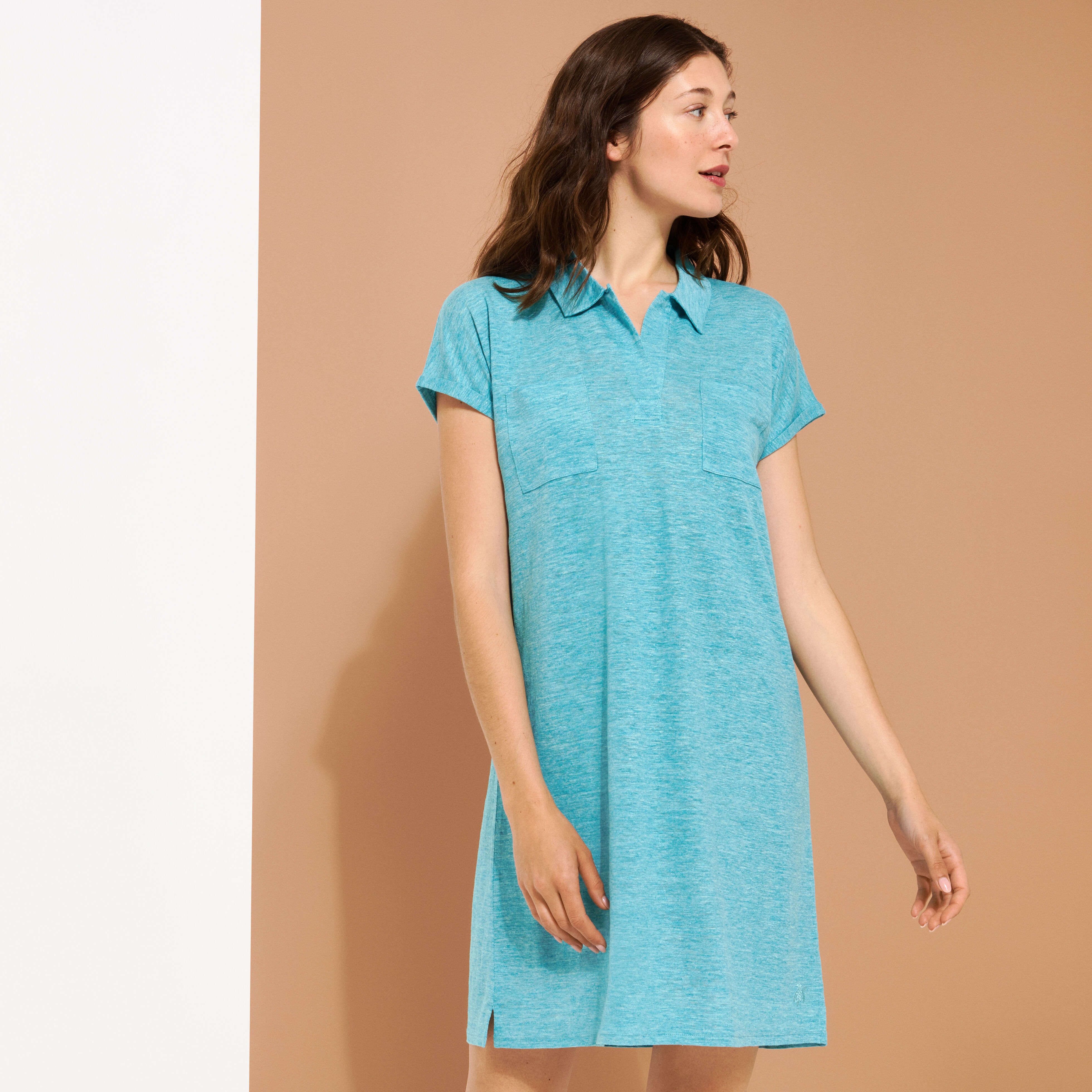 Women Linen Long Polo Dress Solid - 3