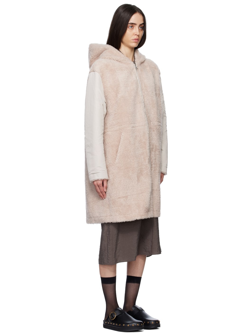 Beige Paneled Reversible Coat - 4