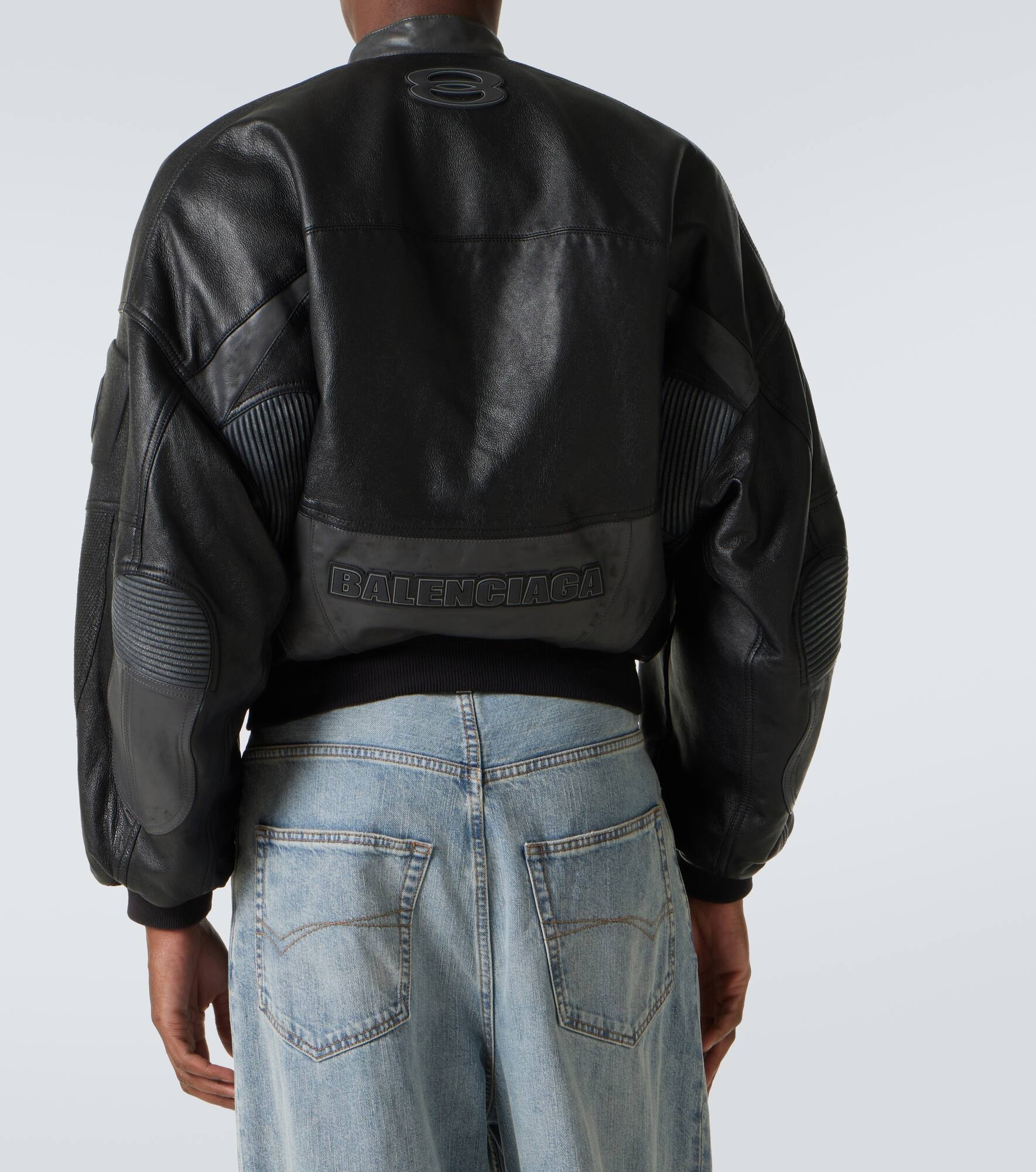 Round leather biker jacket - 4