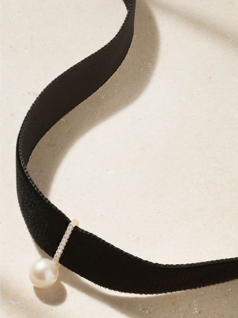 Lady velvet, 14-karat gold, pearl and diamond choker Black 4