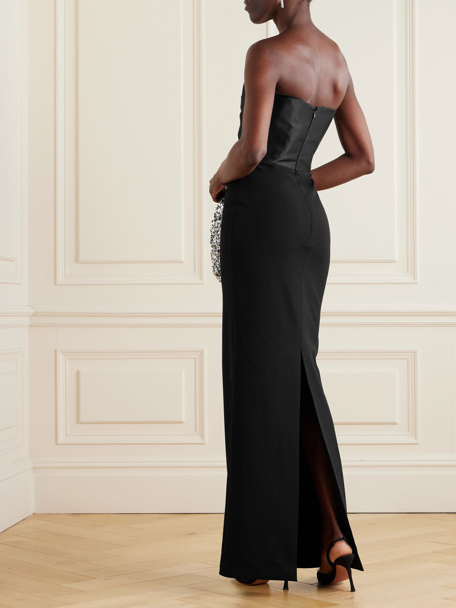 Satin twill-trimmed crepe gown Black - 4