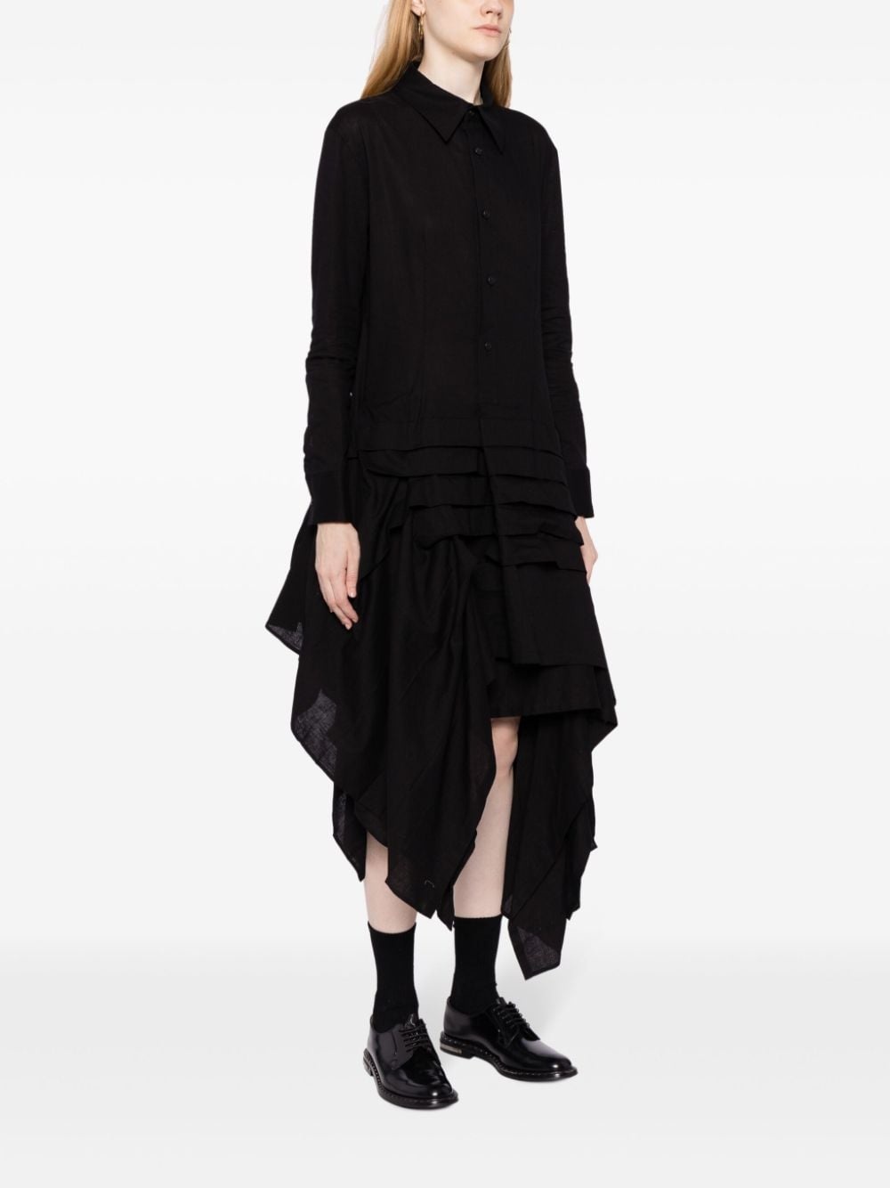 Yohji Yamamoto asymmetric ruffled midi shirtdress | REVERSIBLE