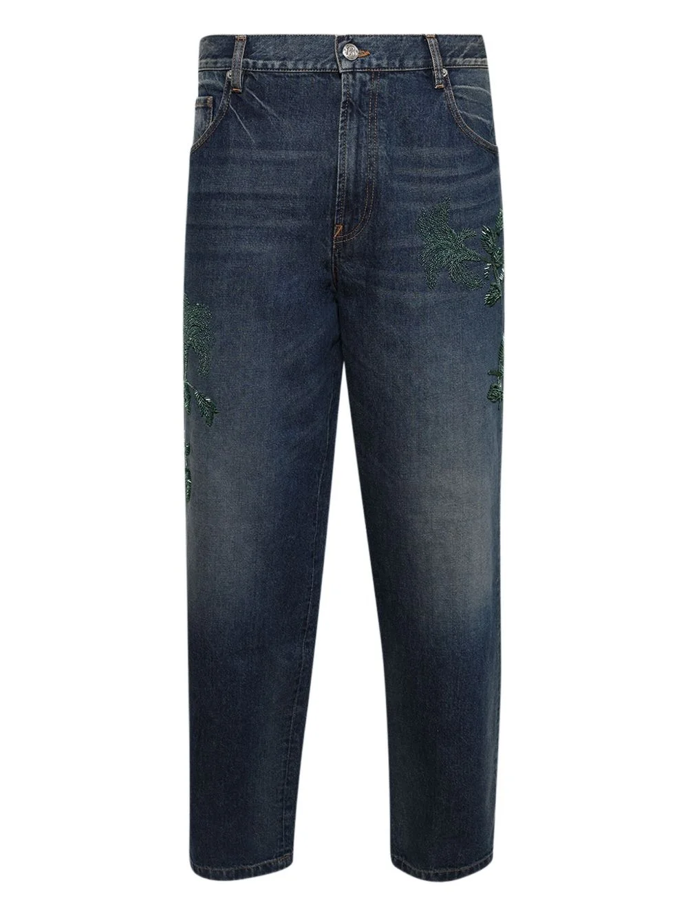 stonewashed botanic-embroidered jeans - 1