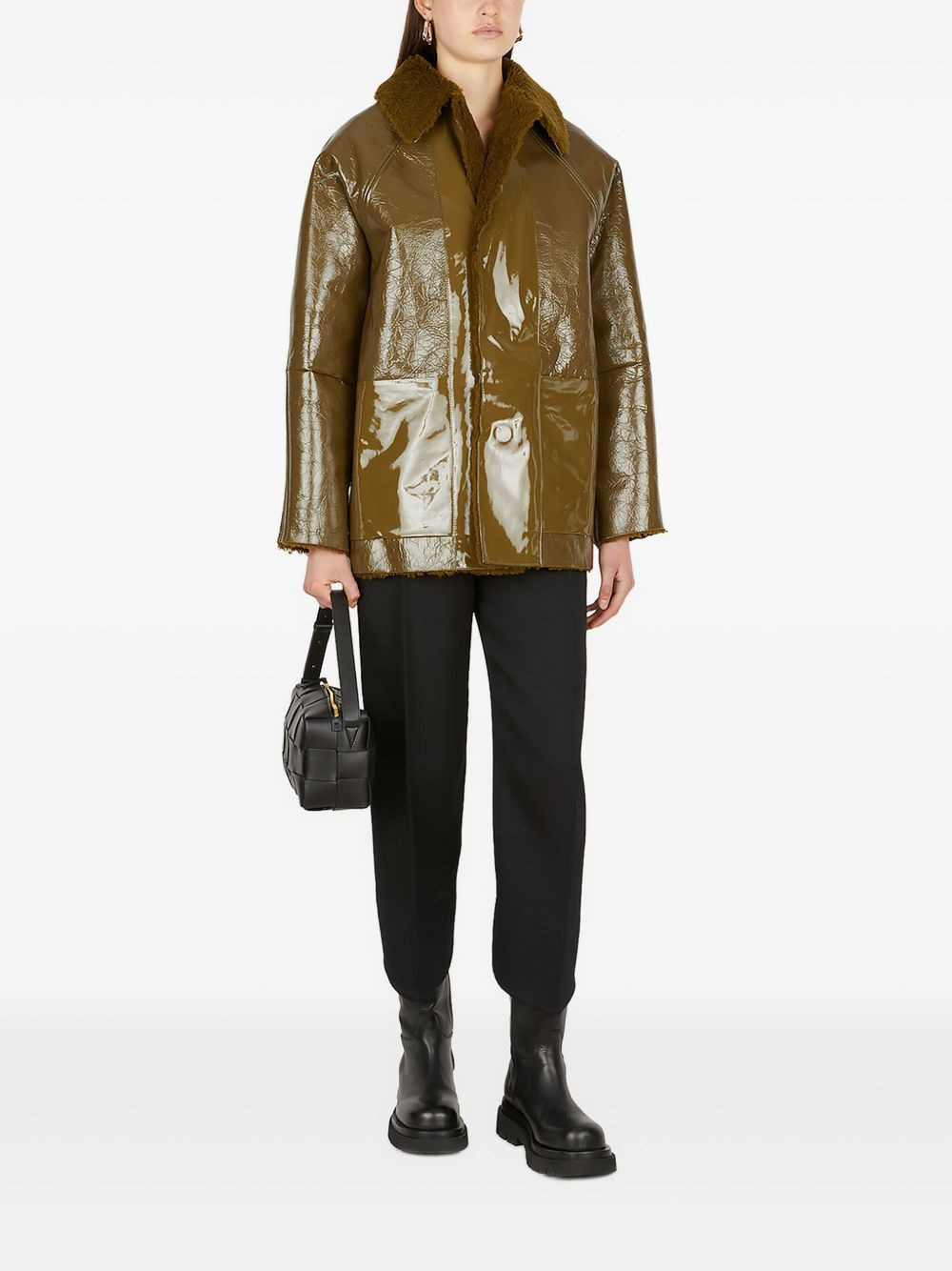patent-leather shearling-collar jacket - 2