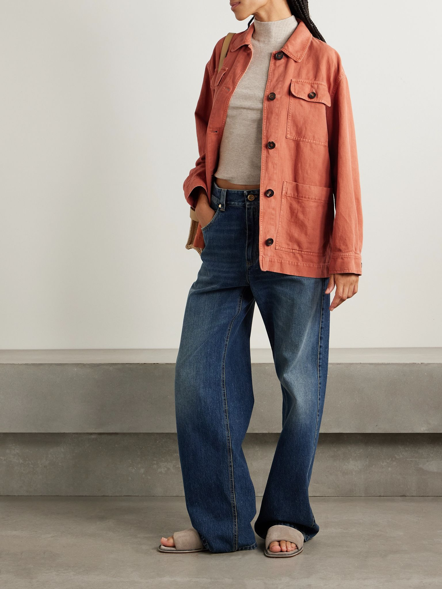 Cotton and linen-blend twill jacket Papaya - 2