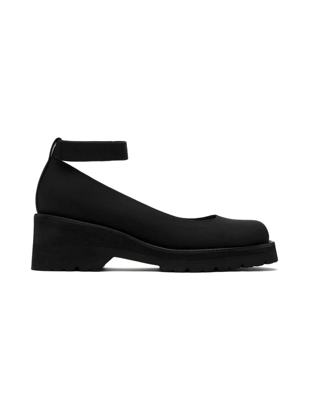 Black Round Toe Strap Ballerina Flats - 1