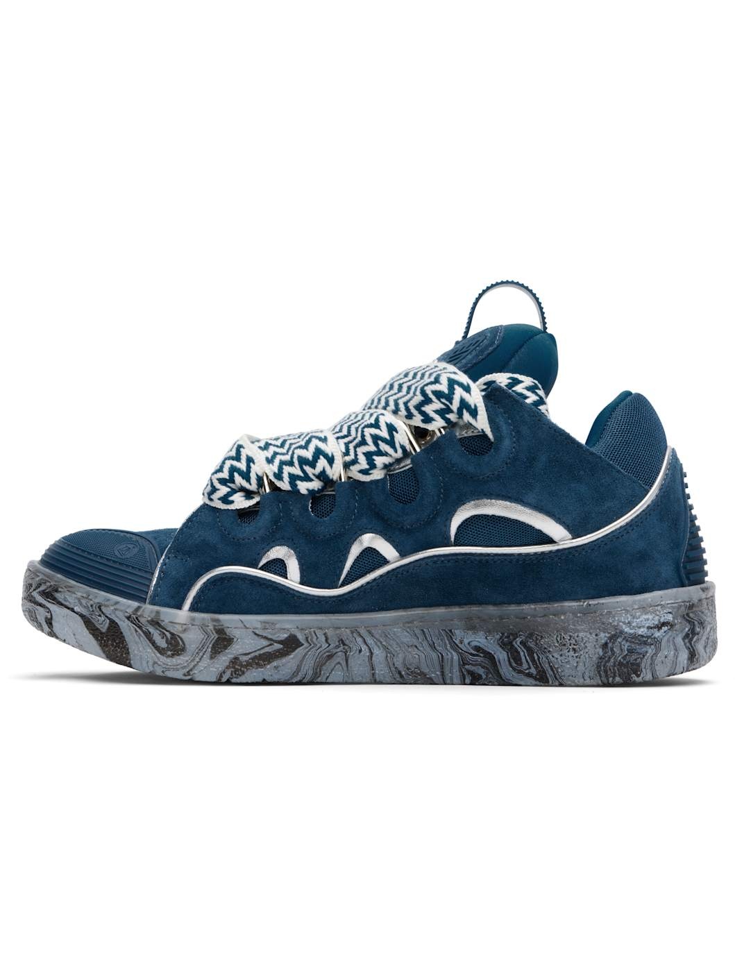 Blue Leather Curb Marbled Sole Sneakers - 3