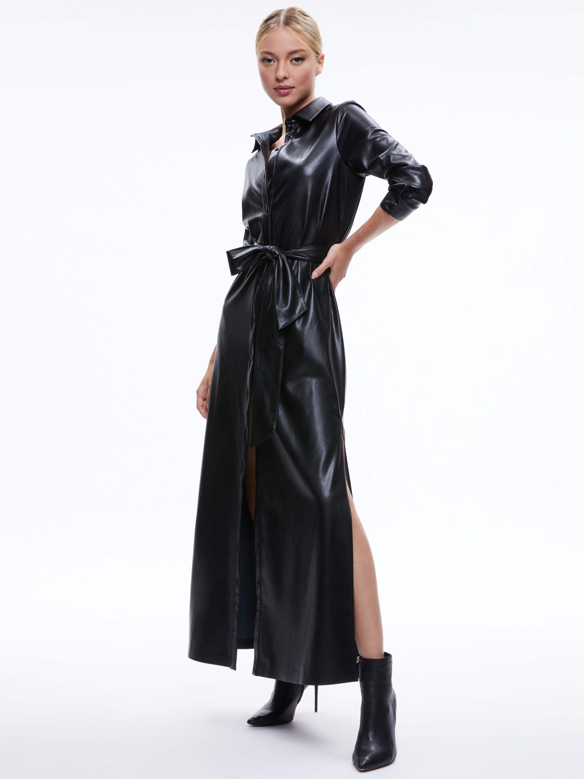 CHASSIDY VEGAN LEATHER MAXI SHIRT DRESS - 6