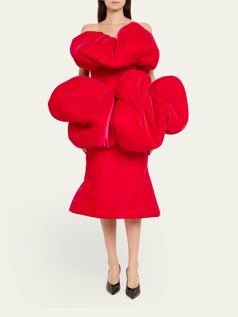 Marc Jacobs Strapless Padded Bubble Velvet Midi Dress outlook