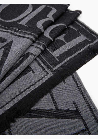 EMPORIO ARMANI Virgin wool scarf with oversized jacquard lettering outlook