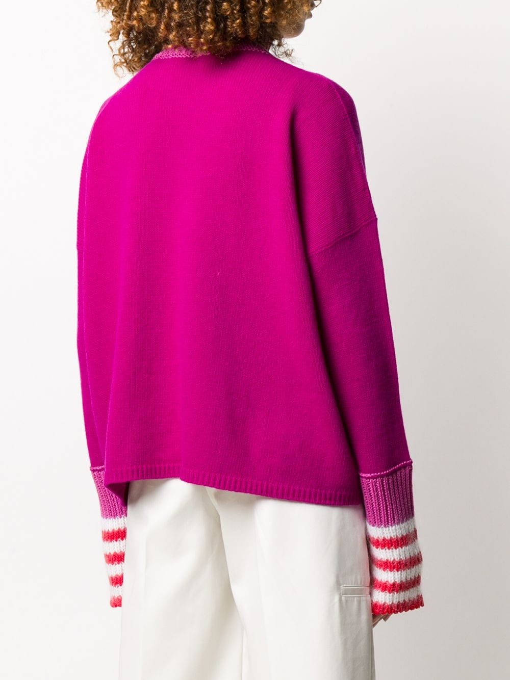 striped-cuff high-neck jumper - 4