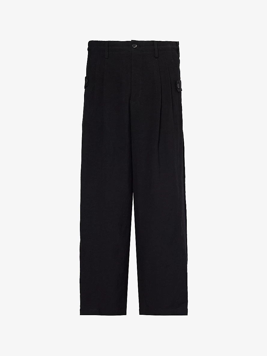 Wide-leg relaxed-fit linen-blend trousers - 1