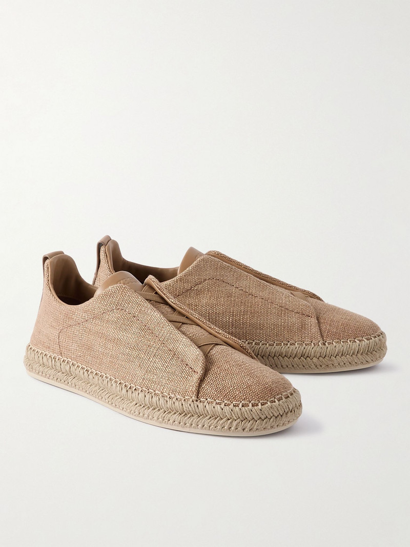 Triple Stitch™ Leather-Trimmed Canvas Slip-On Sneakers Tan 4