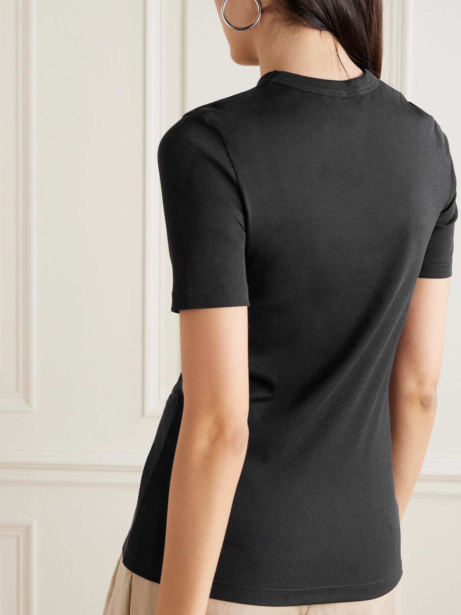 Ribbed stretch-cotton jersey T-shirt Black - 4