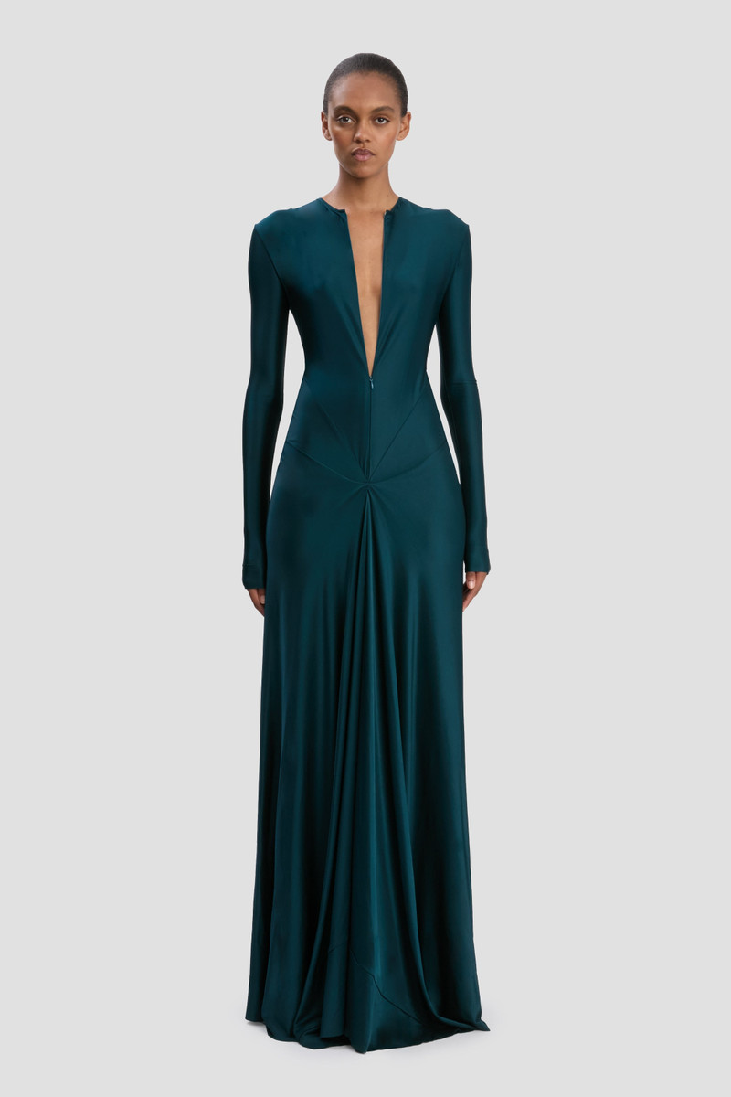 Victoria Beckham Cut-Out Gown In Dark Teal outlook