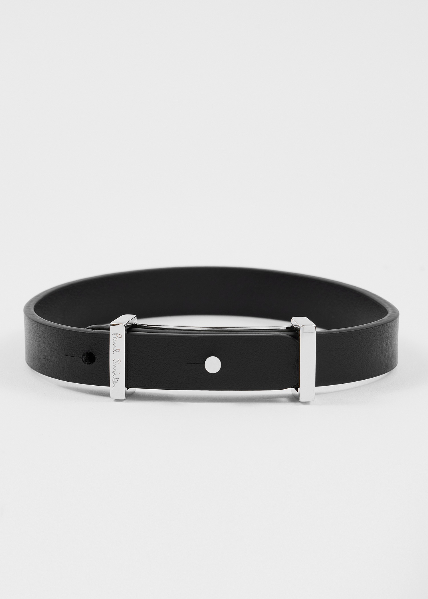 Black Signature Buckle Leather Bracelet - 2