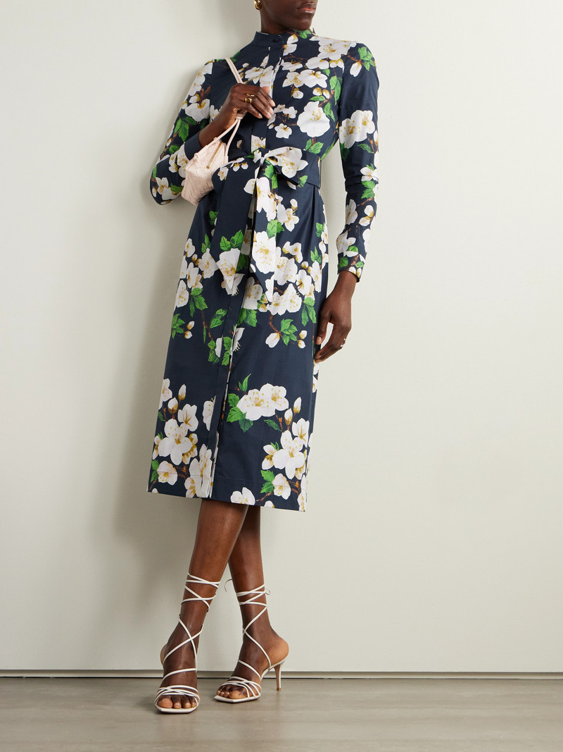 Oscar de la Renta Belted Floral-print Cotton-blend Poplin Midi Shirt Dress outlook