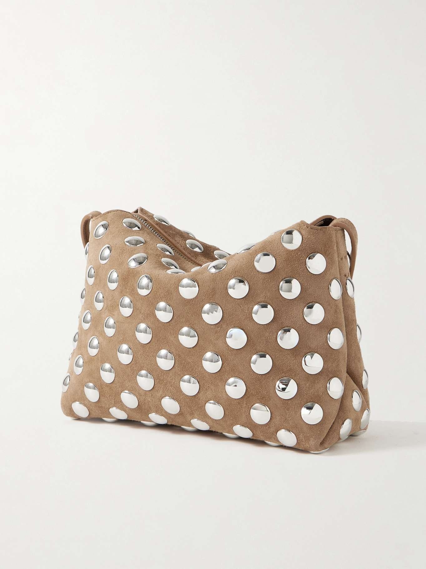 Lina medium studded suede shoulder bag Beige - 3