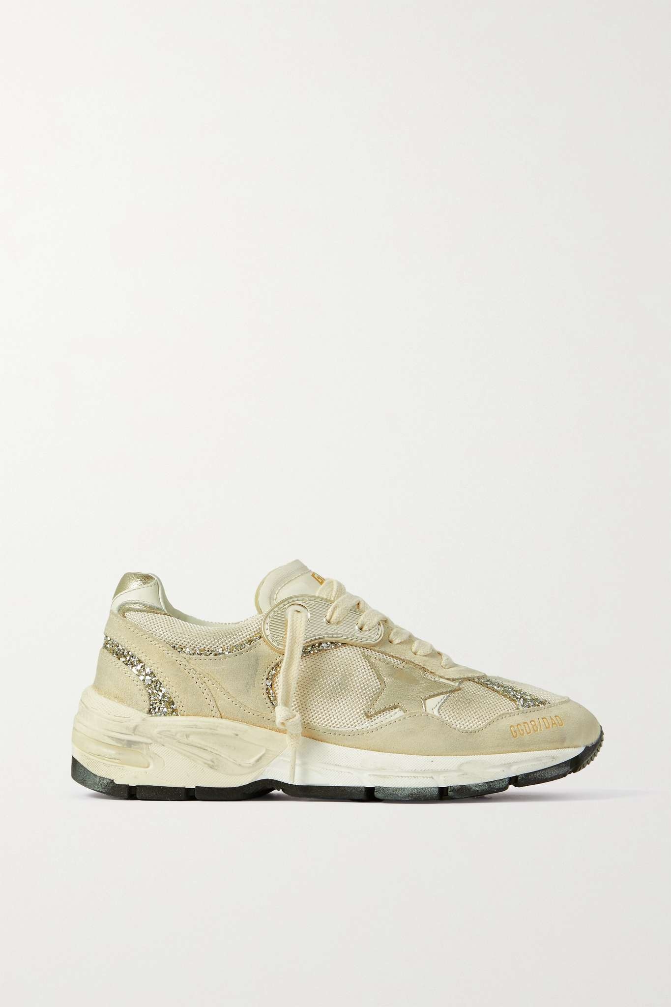 Dad-Star distressed glittered suede, mesh and metallic leather sneakers - 1