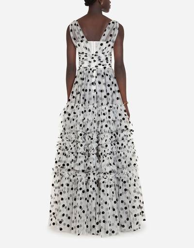 Dolce & Gabbana Long dress in flocked polka-dot print tulle outlook